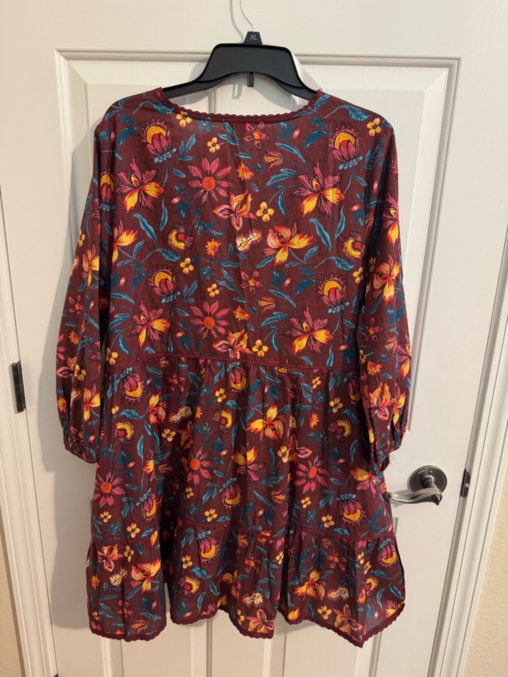 Sundance Eternal Summer dress, XL peasant, v-neck cotton red yellow floral - Picture 9 of 9
